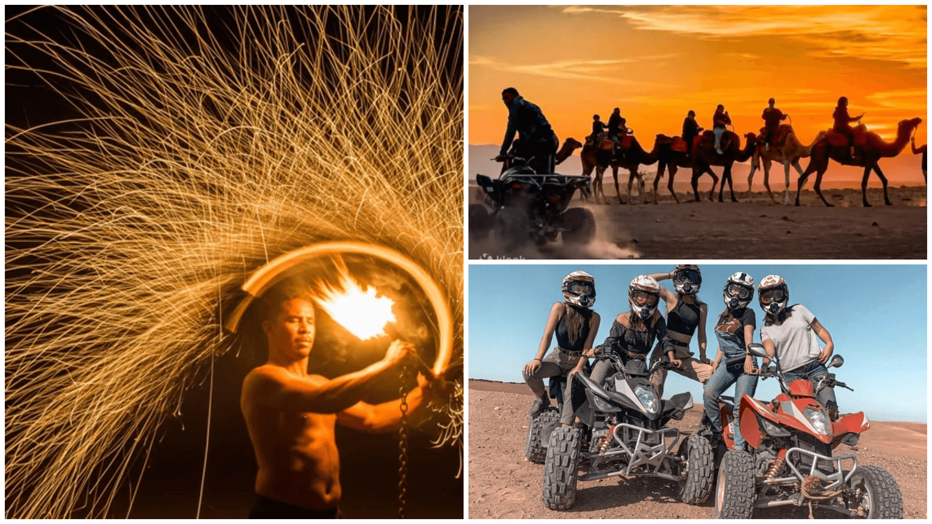 Agafay Desert Morocco tours featuring quad biking, camel rides, traditional dinner and sunset views over Atlas Mountains near Marrakech